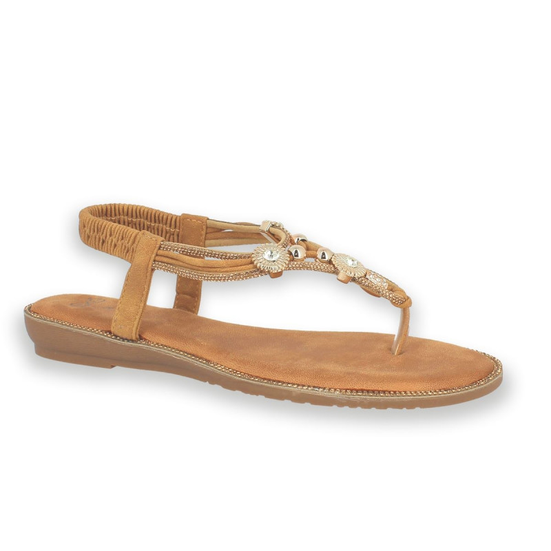 SANDALIA PLANA COMODA STRASS BROWN 